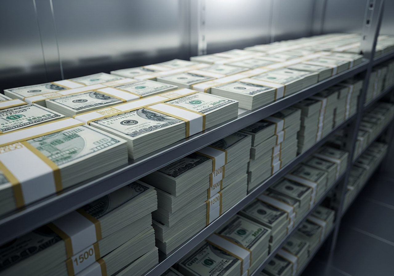 Banded cash in a secure vault, ready for ATM replenishment